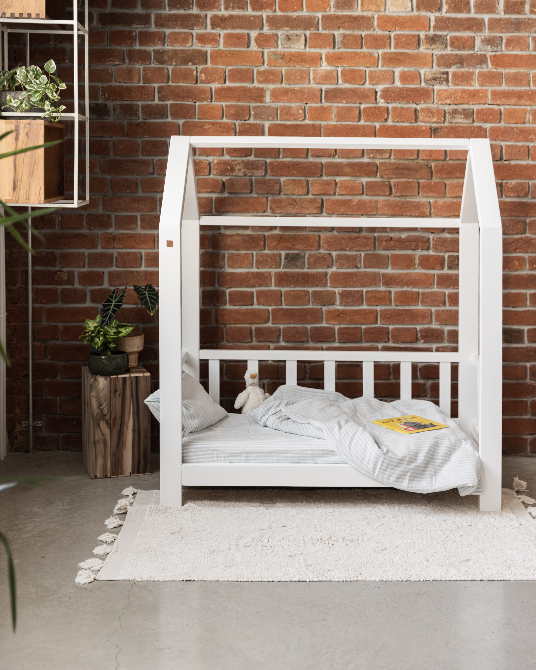 Kinder Bettlaken staubblau groß gestreift