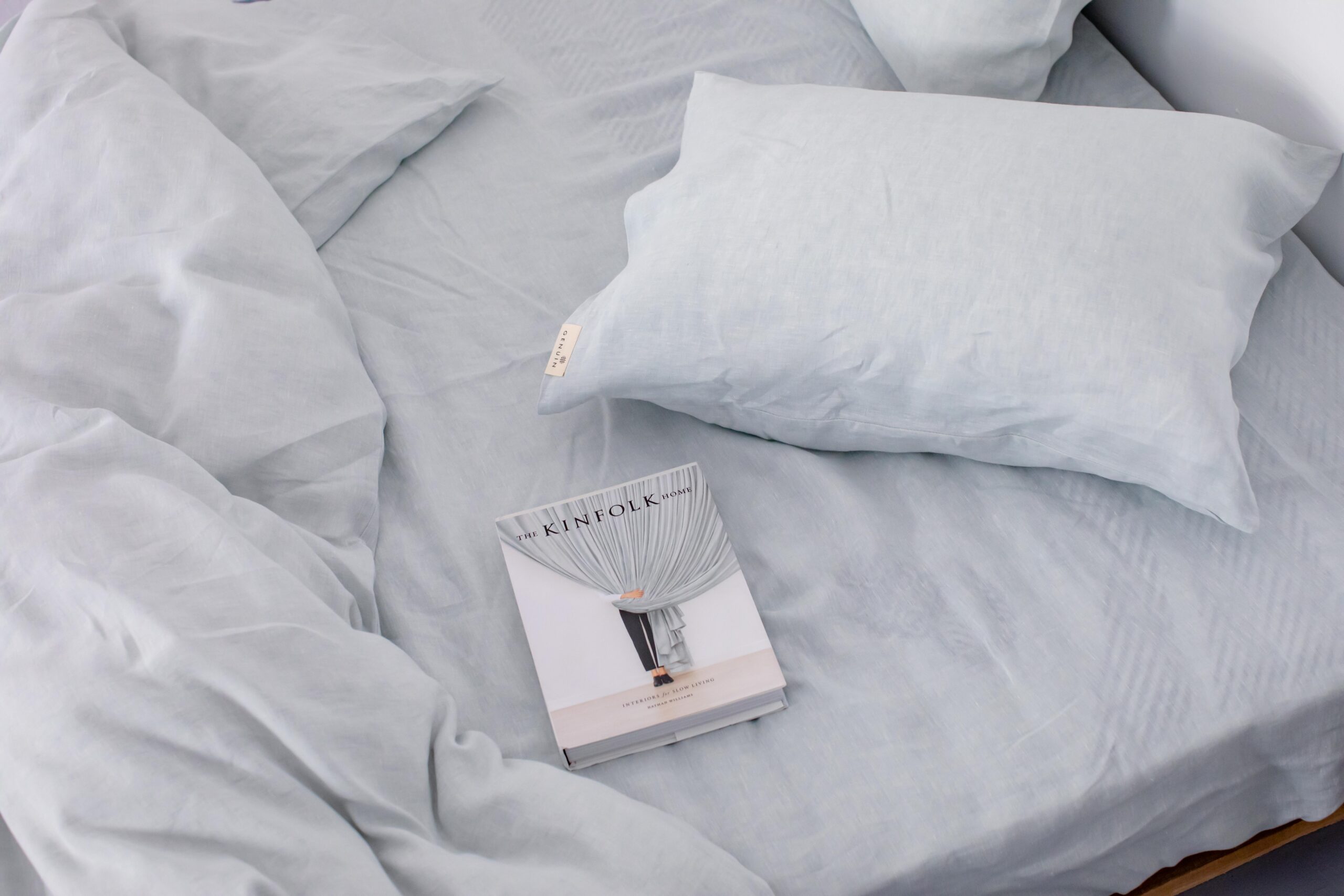 Set Staubblauer Kopfkissenbezug 50x60cm und Laken 90x200cm