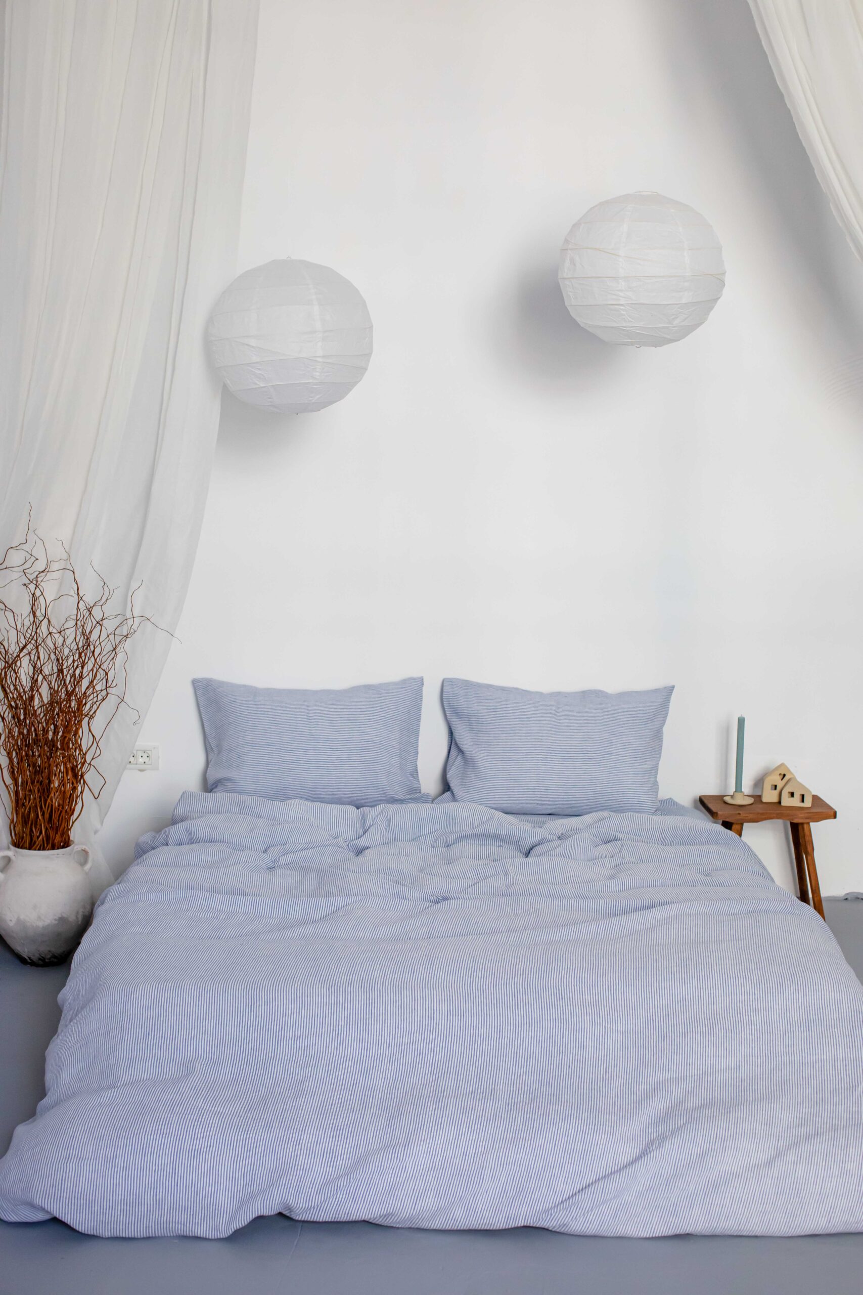 Set Ozeanblau Kleine Streifen Kissenbezüge 50x70 und Kissenbezug 200x220