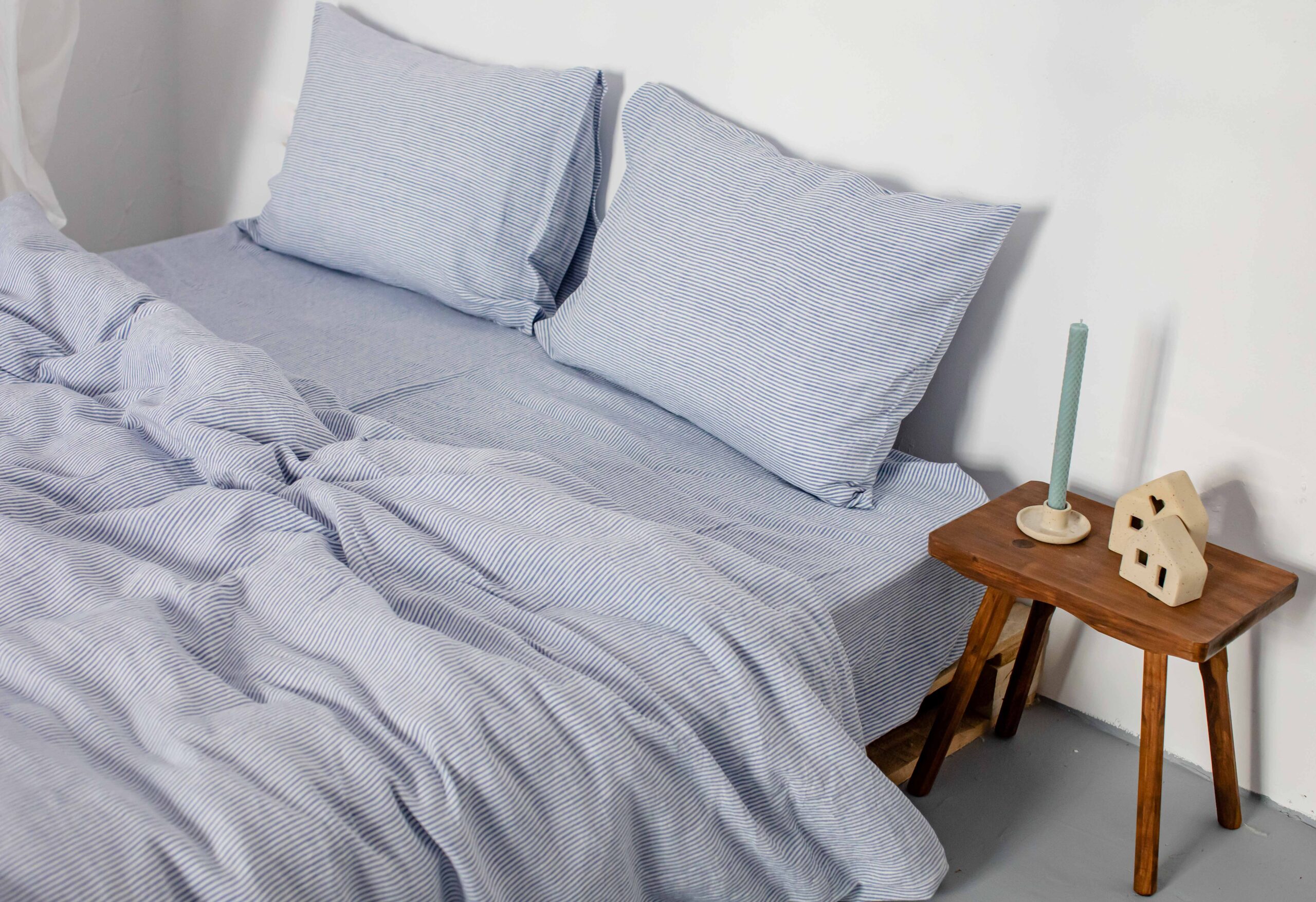 Set Ozeanblau Kleine Streifen Kissenbezüge 60x60 und Kissenbezug 220x220