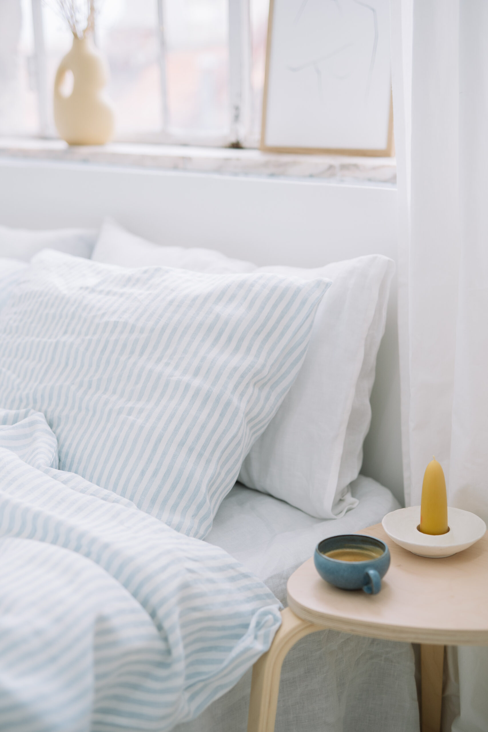 Set Dusty Blue Large Stripes Kissenbezüge 60x60 und Kissenbezug 200x220
