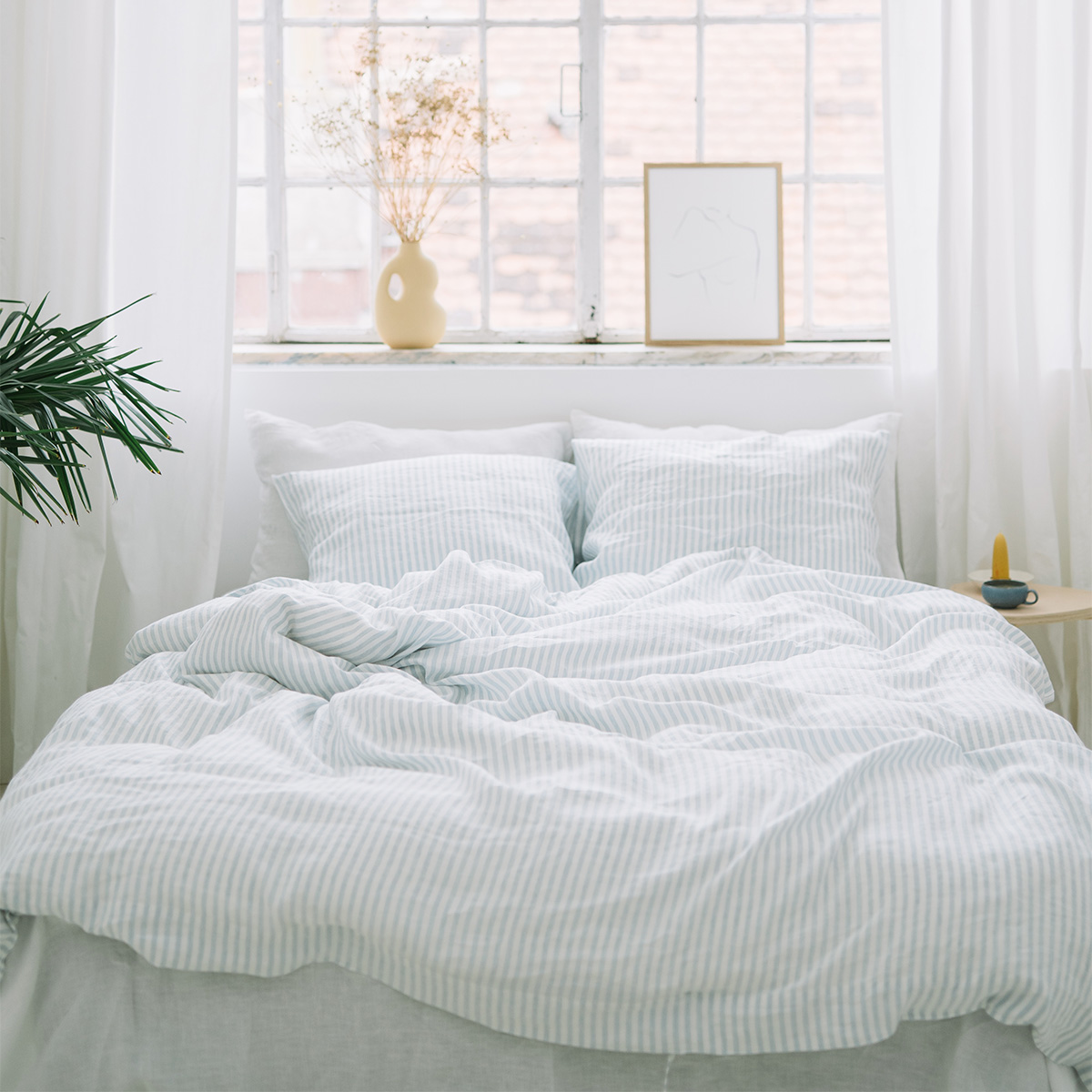 Set Dusty Blue Large Stripes Kissenbezug 50x60 und Kissenbezug 200x200