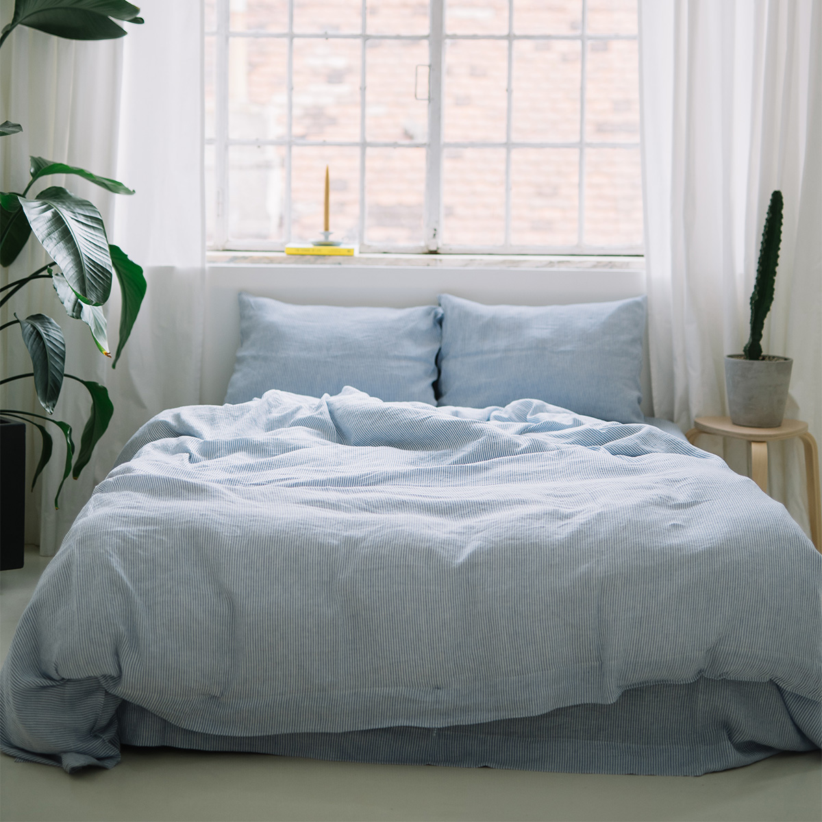 Set Ozeanblau Kleine Streifen Kissenbezüge 50x60 und Pilotenbezug 200x200