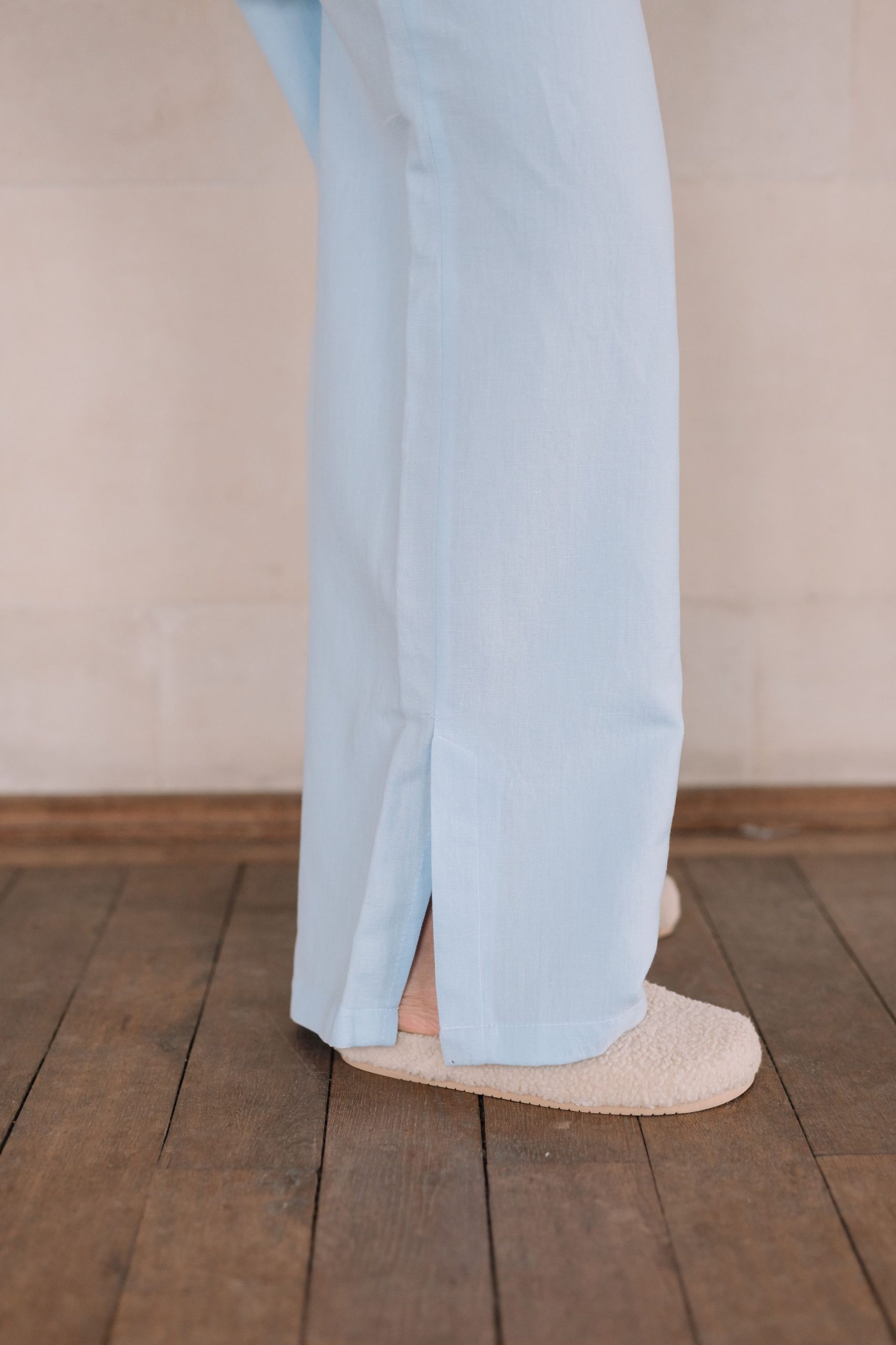 Pyjamahose für Damen aus Leinen und Baumwolle Water Blue